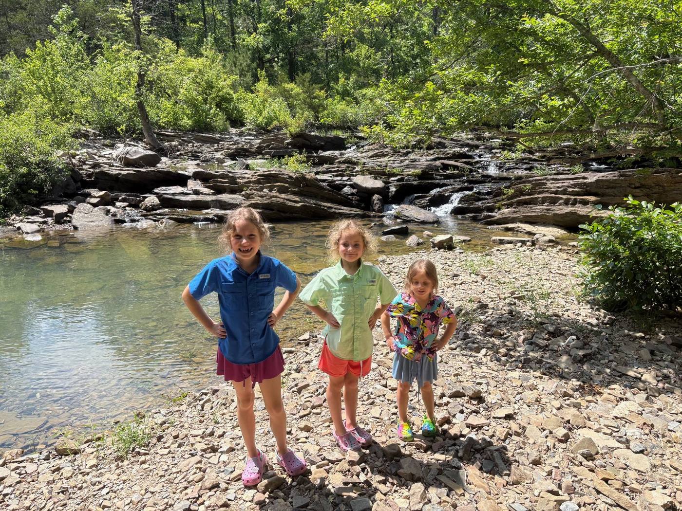 Our girls exploring a creek near Broken Bow